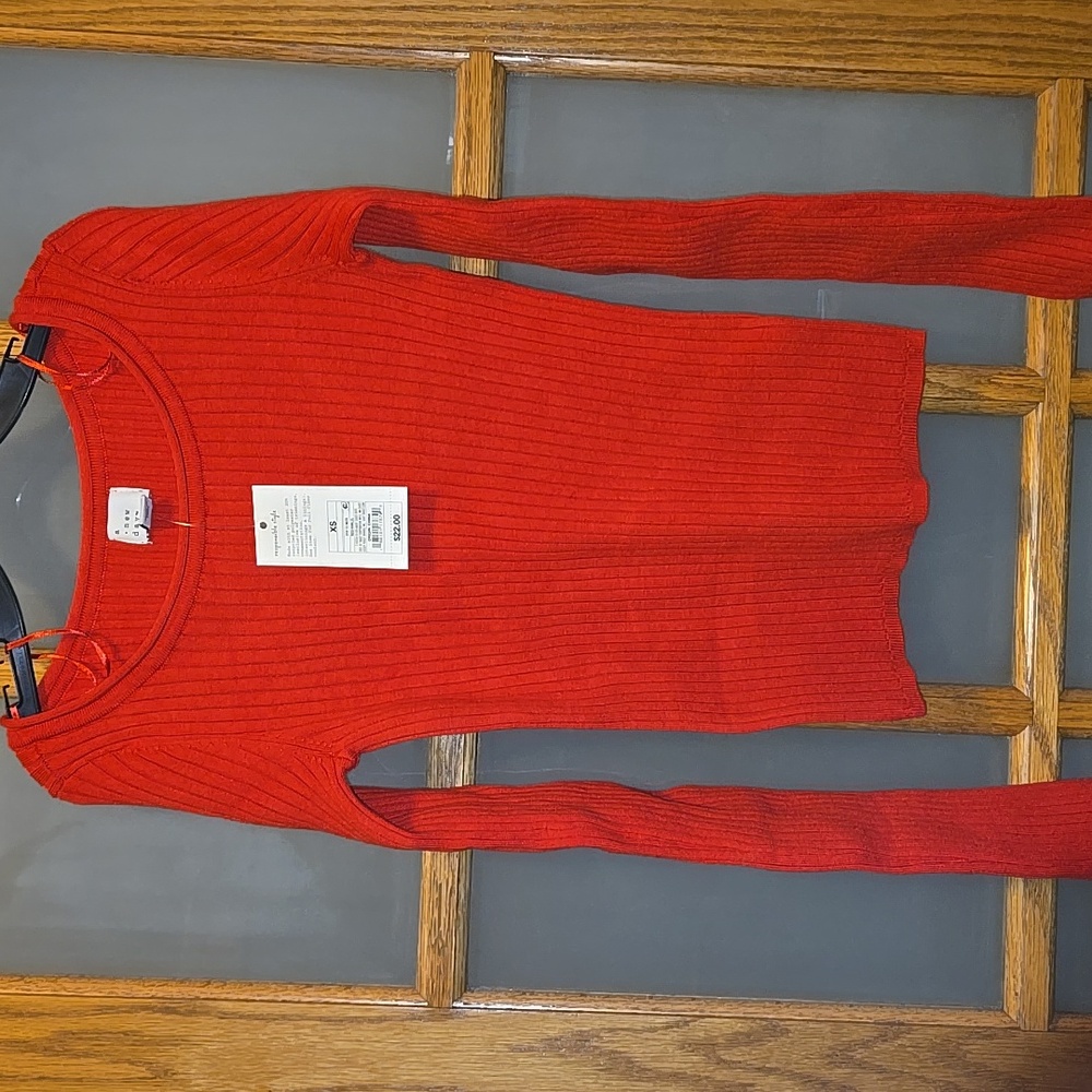 Red Long Sleeve Ribbed Top A New Day New Tag Attached Womens Fitted Xs - Picture 9 of 9